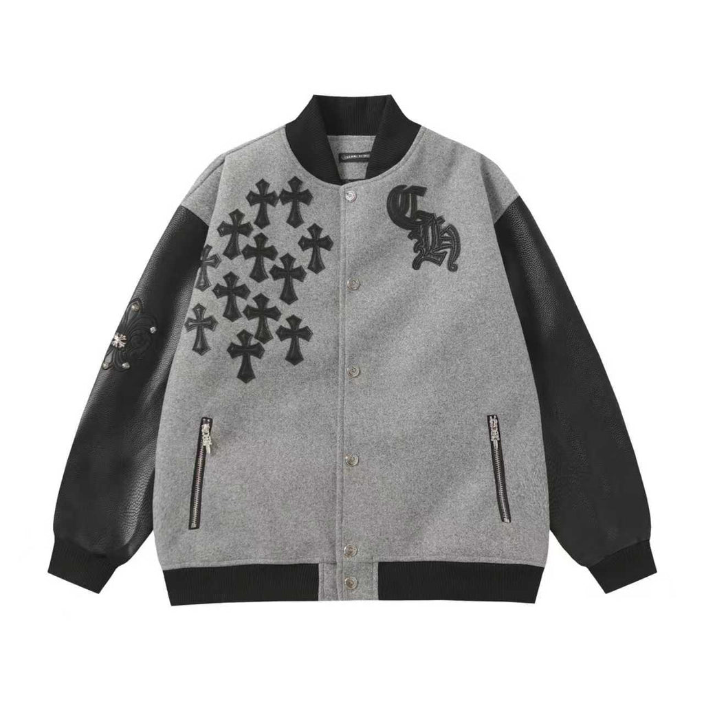 Chrome Hearts Multi Cross Varsity Jacket - Grey Black Street Jacket 2215