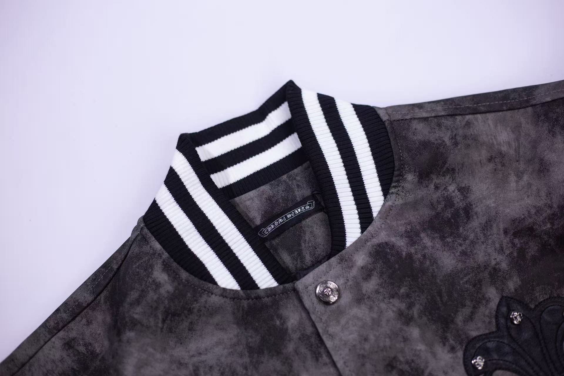 Chrome Hearts Fleur-de-lis Patch Varsity Jacket - Grey Tie-dye Outerwear A5588