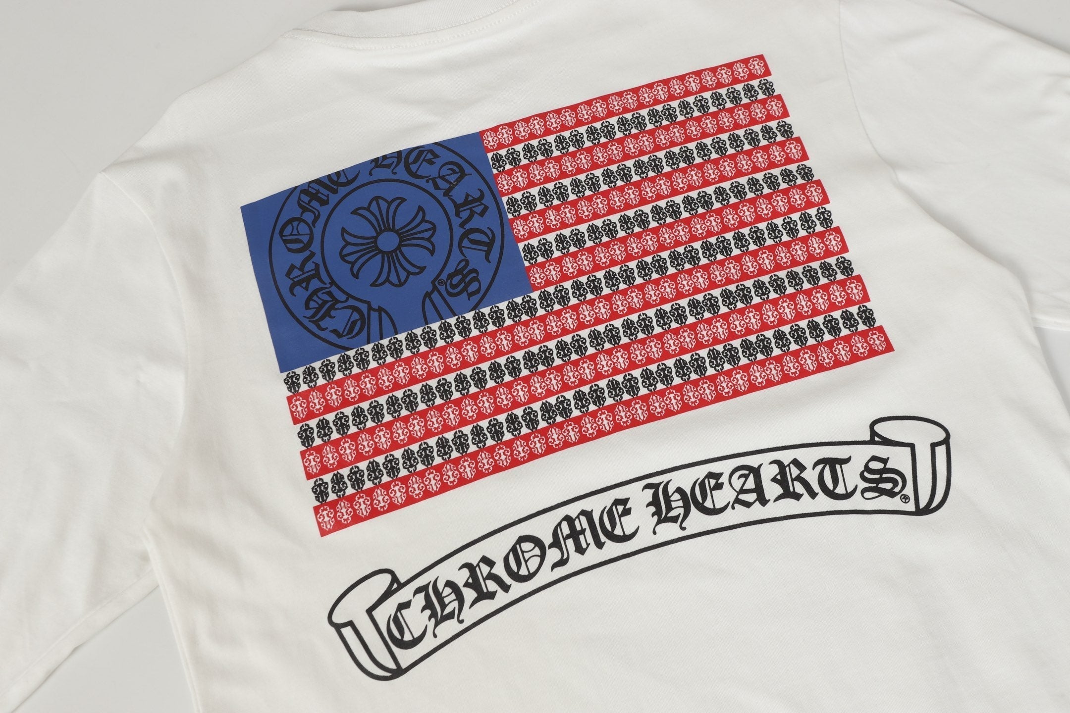 Chrome Hearts Logo Flag Long Sleeve Tee - Black White Gothic Street T-Shirt K2126